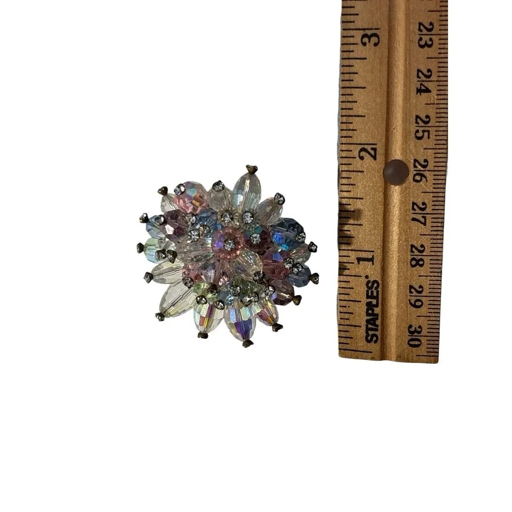 Vintage Signed Vendome Rhinestone beaded Brooch Pin Clip On‎ Earrings Set